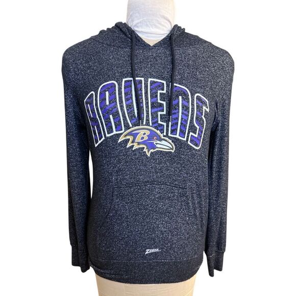 Baltimore Ravens NFL Soft Hooded Pullover Sz. S Grey Zebra Print Football - Picture 1 of 6